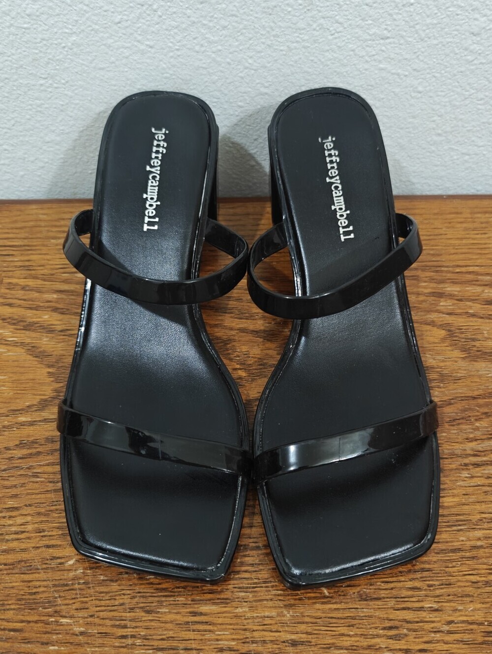 Jeffrey Campbell Block Chunk Heels Size 7 Jamm Black Slides 2 Strappy - Picture 2 of 13